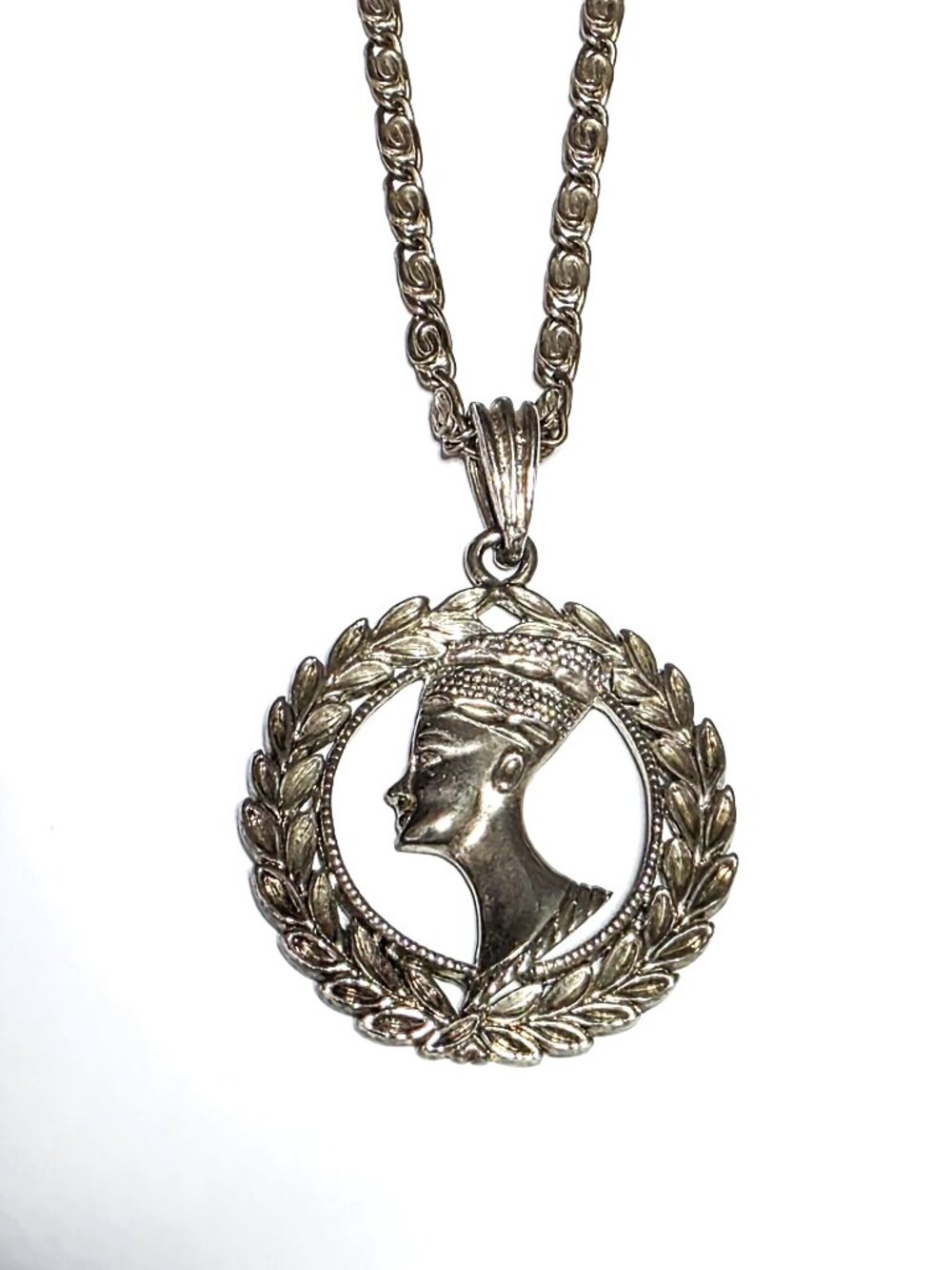 Nefertiti silver-tone pendant necklace
